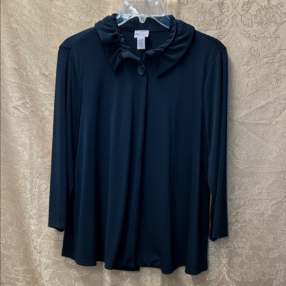Chico's Black Ruffle-Collar Long Sleeve Top